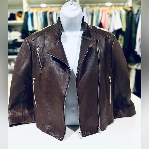 J Brand Jackets & Blazers - J Brand 3/4 Sleeve Moto Chocolate Brown Leather Jacket size S